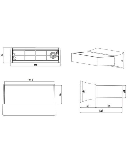 Aplique de pared LED CUANDO exterior, con luz arriba y abajo medidas producto