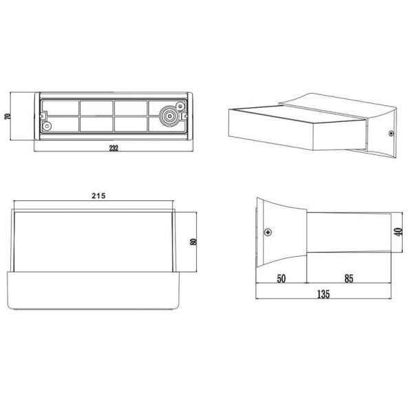 WHEN applique murale LED d'extérieur, avec éclairage haut et bas mesures du produit