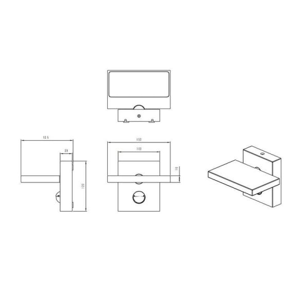Medidas Aplique de pared LED para exterior con sensor de movimiento HORTON 226369142
