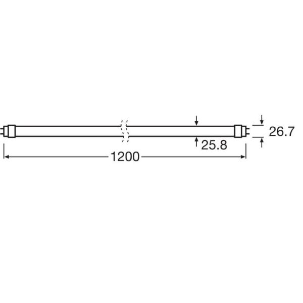 Dimensiones Tubo T8 LED de 120Cm de 15W Reempplazo 36W LedTube T8 EM V 1200 Value Class LedVance | LeonLeds