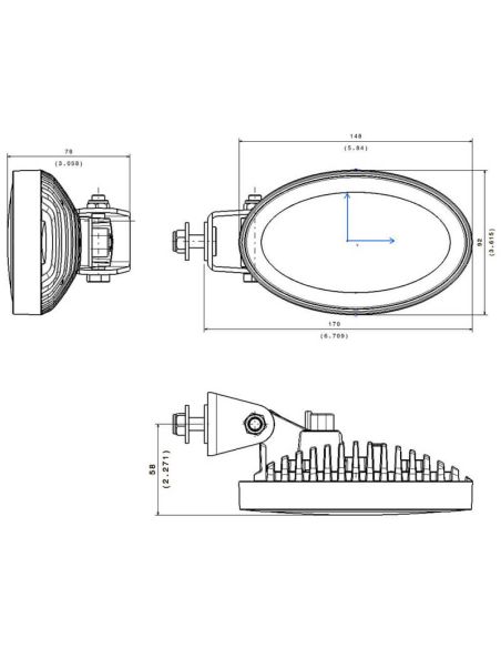 Dimensiones Faro LED de Trabajo Ovalado 2.000Lm con soporte lateral Giratorio Swivel Óptica de Trabajo  D15095 | LeonLeds