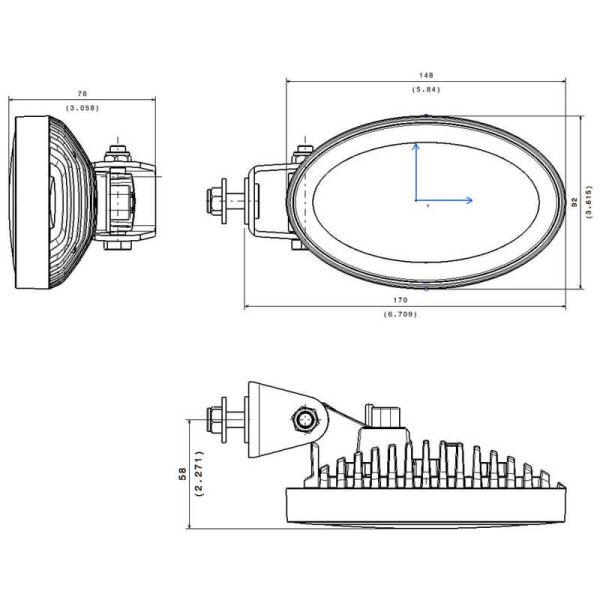 Dimensiones Faro LED de Trabajo Ovalado 2.000Lm con soporte lateral Giratorio Swivel Óptica de Trabajo  D15095 | LeonLeds
