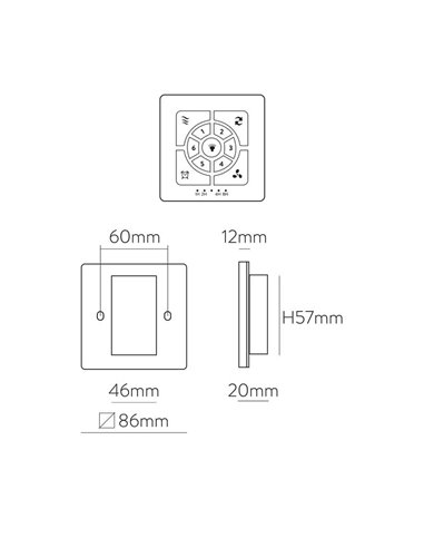 Control de pared con pilas Ventilador de techo: On/Off, Función Inversa, Regulador velocidad, Programacón y Viento natural