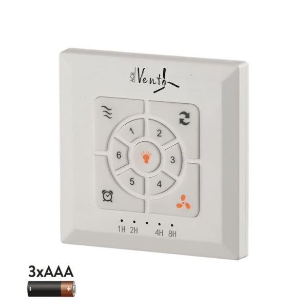 Commande murale à piles Ventilateur de plafond : Marche/Arrêt, Fonction Inversion, Régulateur de vitesse, Programmation et Vent 