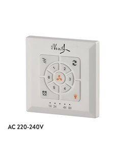 Control de pared con corriente Ventilador de techo: On/Off, Función Inversa, Regulador velocidad, Programacón y Viento natural