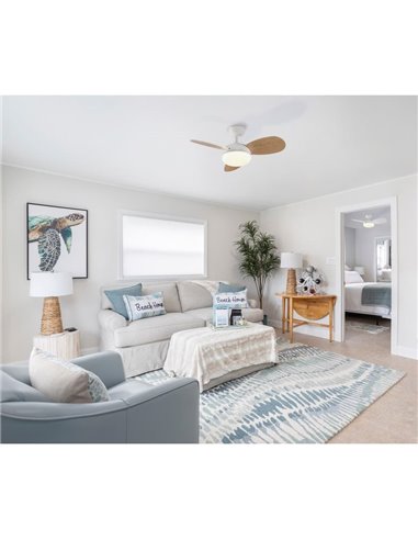 Ventilateur LED blanc BISE à pales réversibles (blanc/bois), 22W 2200lm DC, 35W 3000K-4000K-6500K