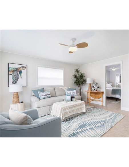 Ventilador LED BISE blanco palas: blanco/madera, 22W 2200lm DC, 35W 3000K-4000K-6500K