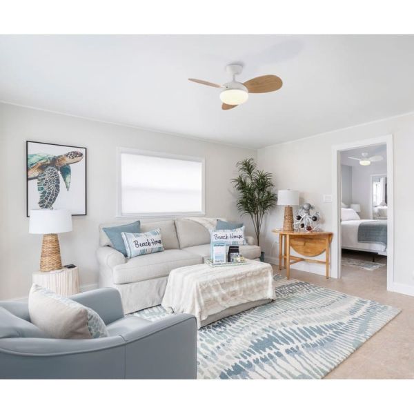 Ventoinha BISE LED branca com pás reversíveis (branca/madeira), 22W 2200lm DC, 35W 3000K-4000K-6500K