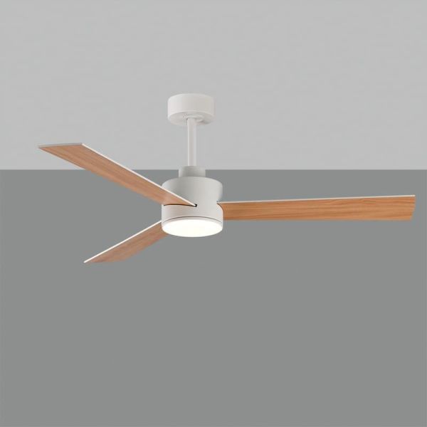 SHAMAL Ventilateur de plafond LED à pales réversibles : blanc/bois, LED 22W 2200lm DC 35W, avec télécommande, 3000K-4000K-6500K