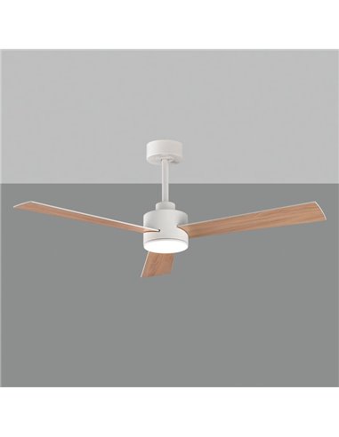 SHAMAL Ventilateur de plafond LED à pales réversibles : blanc/bois, LED 22W 2200lm DC 35W, avec télécommande, 3000K-4000K-6500K