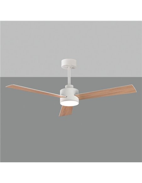 Ventilador techo LED SHAMAL palas reversibles: blanco/madera, LED 22W 2200lm DC 35W, con Mando, 3000K-4000K-6500K