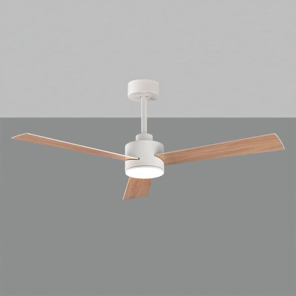 SHAMAL Ventilateur de plafond LED à pales réversibles : blanc/bois, LED 22W 2200lm DC 35W, avec télécommande, 3000K-4000K-6500K