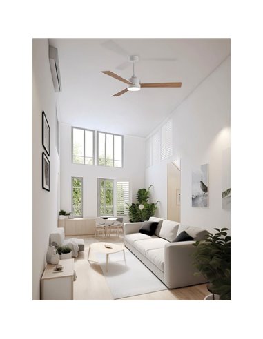 Ventilador de teto SHAMAL LED com lâminas reversíveis: branco/madeira, LED 22W 2200lm DC 35W, com controle remoto, 3000K-4000K-6