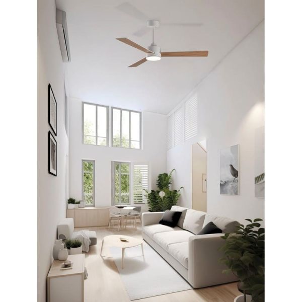 Ventilador de teto SHAMAL LED com lâminas reversíveis: branco/madeira, LED 22W 2200lm DC 35W, com controle remoto, 3000K-4000K-6