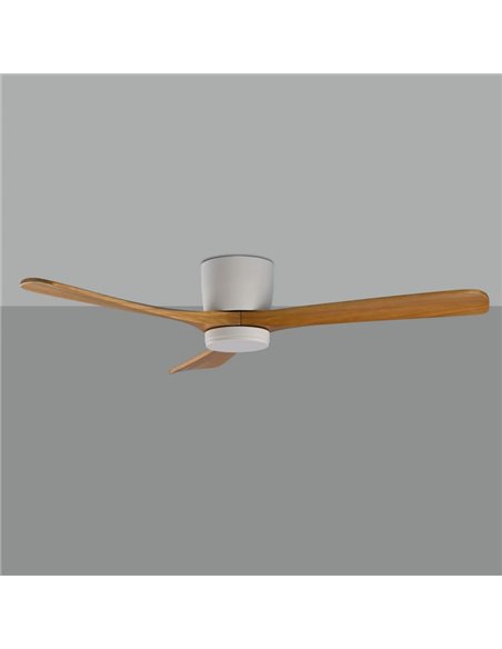 Ventilateur de plafond SIROCO blanc avec pales en bois, MOTEUR DC 35W, CL.I, Télécommande