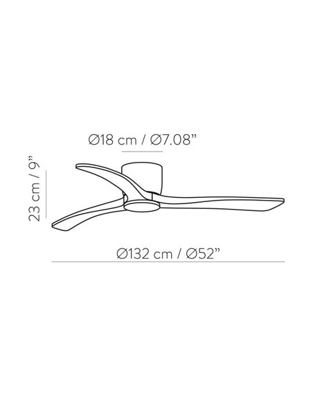 Ventilateur de plafond SIROCO blanc avec pales en bois, MOTEUR DC 35W, CL.I, Télécommande