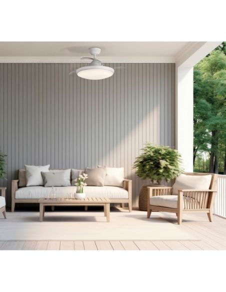 Ventilador de techo con luz LED redondo ZONDA Blanco Mate, 47W 4000lm + MOTOR DC 33W, CRI80 CL.I IP44, Mando a distancia, Regula