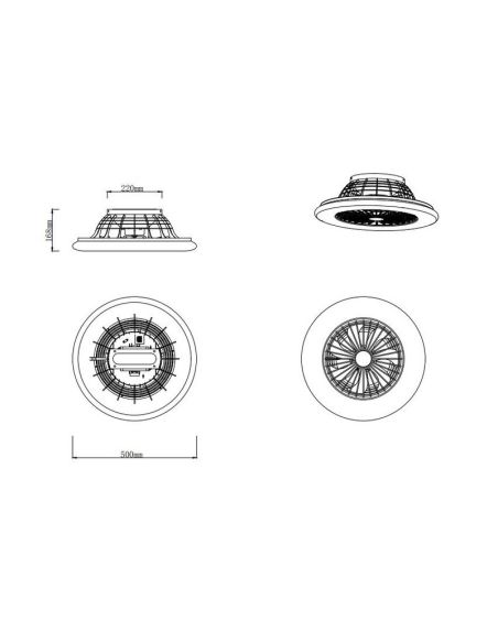 Ventilador de techo plafón con luz LED STRALSUND Negro mate medidas productos