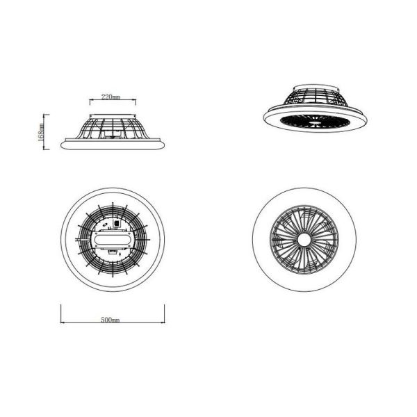 Ventilador de techo plafón con luz LED STRALSUND Negro mate medidas productos