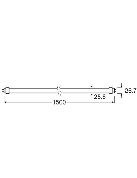 Dimensiones Tubo T8 LED 18,3W Reemplazo 58W de 150CM Para ECC y directo a Red LEDTube T8 EM V Value Class | LeonLeds