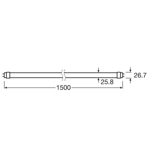Dimensions Tube LED T8 18,3W Remplacement 58W de 150CM Pour ECC et direct au réseau Tube LED T8 EM Classe de valeur V | LéonLeds