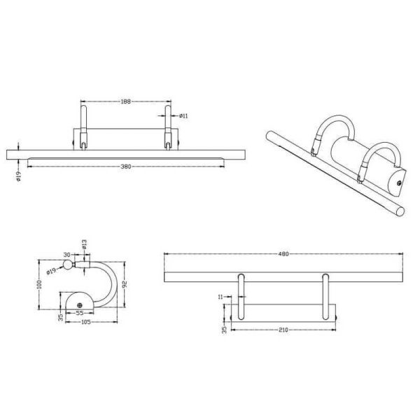 CUADRO Aplique LED para iluminação de destaque medidas de cor níquel