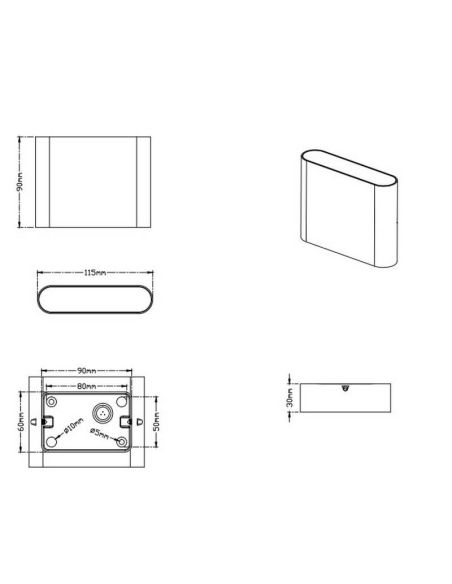 Aplique LED para iluminação externa para cima e para baixo THAMES branco medidas