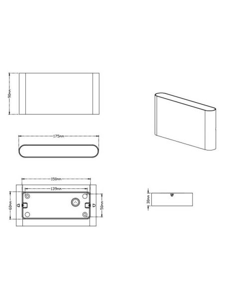 Aplique pared LED exterior THAMES II luz arriba y abajo blanco medidas