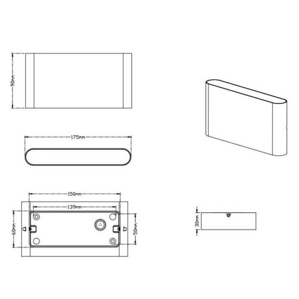 Aplique pared LED exterior THAMES II luz arriba y abajo blanco medidas
