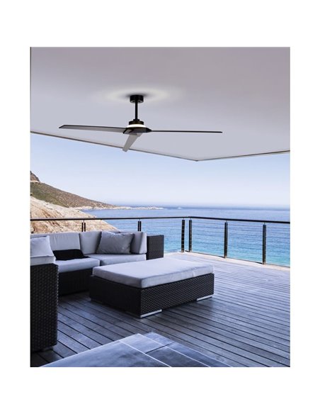 Ventilateur de plafond à lumière LED indirecte 20W BRISA Ø175cm 40W Noir+Bois 2700K-5000K, pales réversibles 1400 Lm