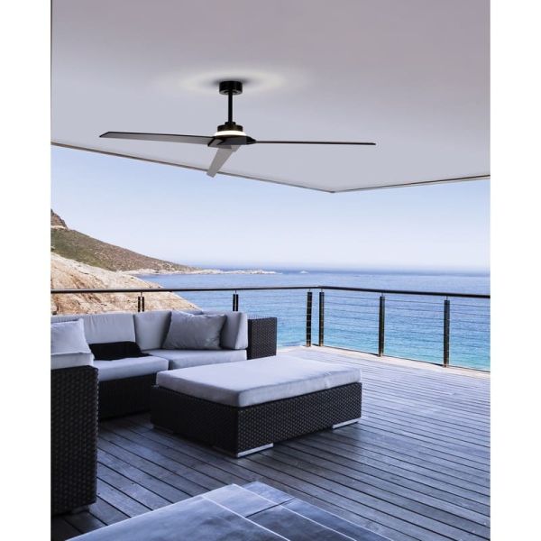 Ventilateur de plafond à lumière LED indirecte 20W BRISA Ø175cm 40W Noir+Bois 2700K-5000K, pales réversibles 1400 Lm