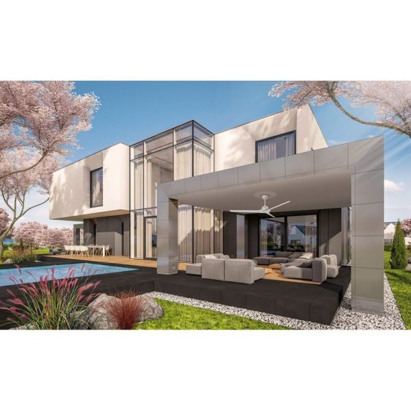 Ventilateur de plafond lumière LED indirecte 20W BRISA Ø175cm 40W Blanc+Bois 2700K-5000K, 1400 Lm pales réversibles