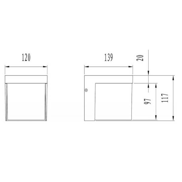 Aplique de pared LED exterior YANGTZE cuadrado antracita medidas producto