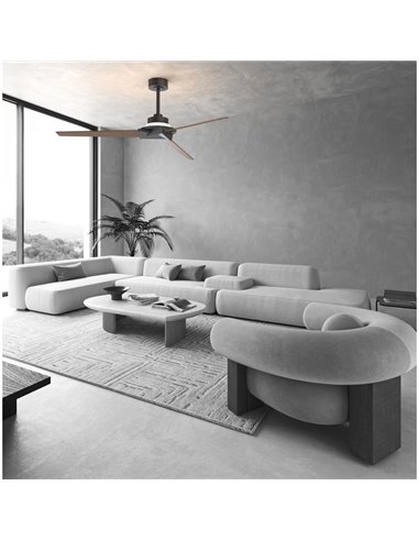 Ventilador de techo con luz LED indirecta 20W BRISA Ø175cm 40W Negro+Madera 2700K-5000K, 1400 Lm aspas reversibles