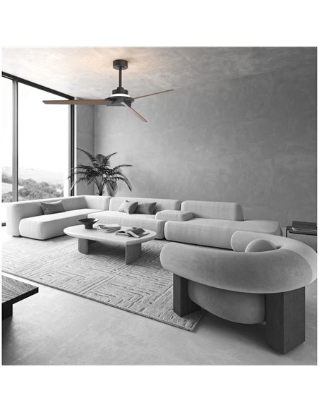 Ventilador de techo con luz LED indirecta 20W BRISA Ø175cm 40W Negro+Madera 2700K-5000K, 1400 Lm aspas reversibles