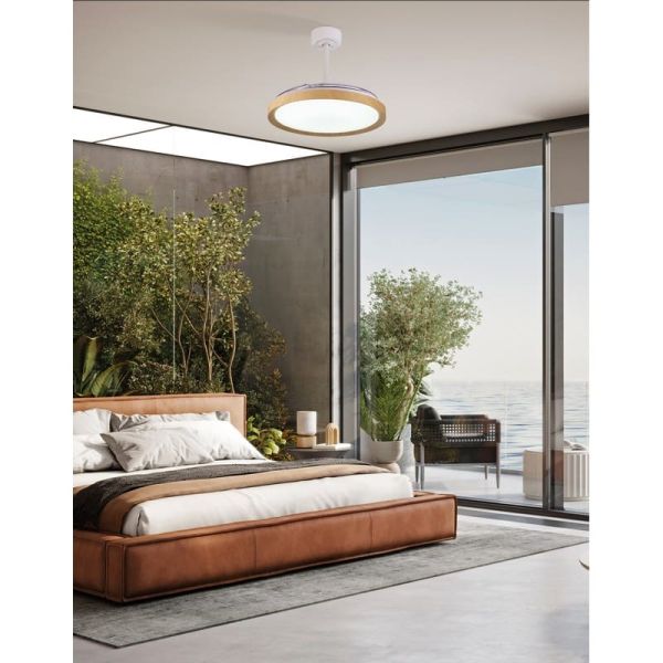 Ventilateur de plafond LED MISTRAL 50W à pales repliables 30W Bois 2700K-5000K, 3200 Lm