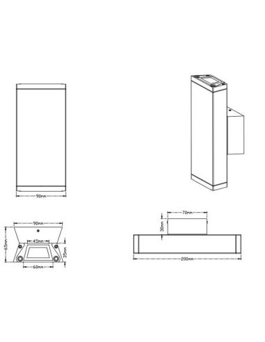 Aplique pared LED con luz arriba y abajo COLORADO exterior 20cm medidas producto