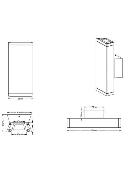 Aplique LED com luz ascendente e descendente COLORADO exterior 20cm medidas do produto