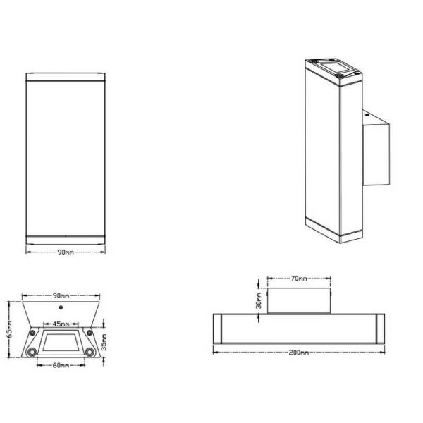Applique murale LED avec lumière haut et bas COLORADO extérieur 20cm mesures du produit