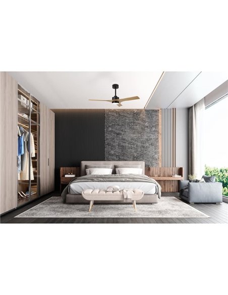 Ventilador LED 30W con aspas THAI 35W Blanco+Madera 2700K-5000K, 2400 Lm 