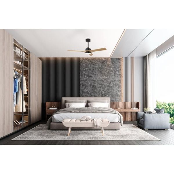 Ventilador LED 30W con aspas THAI 35W Blanco+Madera 2700K-5000K, 2400 Lm 