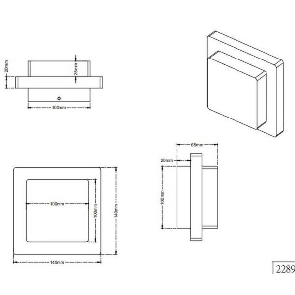 Aplique de pared LED/plafón de techo exterior HONDO cuadrado medidas producto