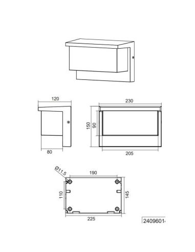 Aplique pared LED para exterior NESTOS rectangular medidas