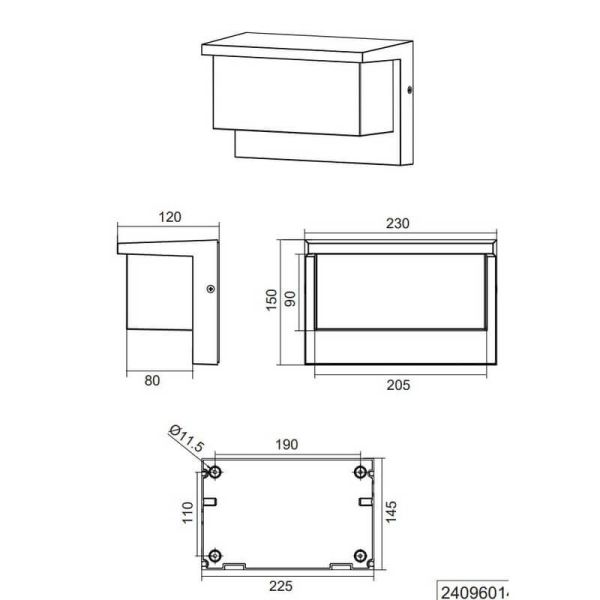 Aplique pared LED para exterior NESTOS rectangular medidas