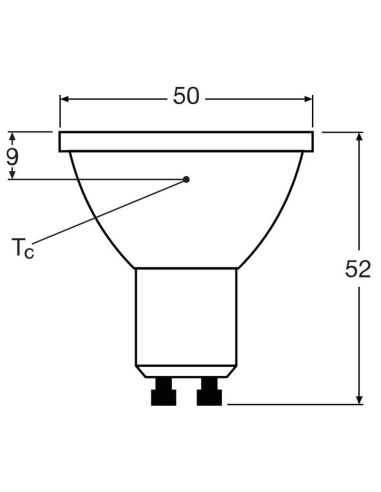 Dimensiones Bombilla LED GU10 6,9W reemplazo 50w de 120º LED gama Value 620Lm LedVance | LeonLeds