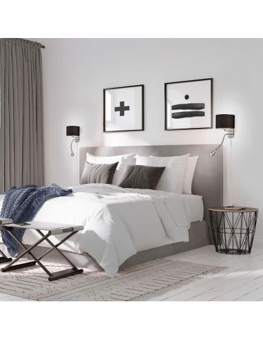 Aplique de pared HOTEL con pantalla de tela 2 luces pantalla negra en una habitación