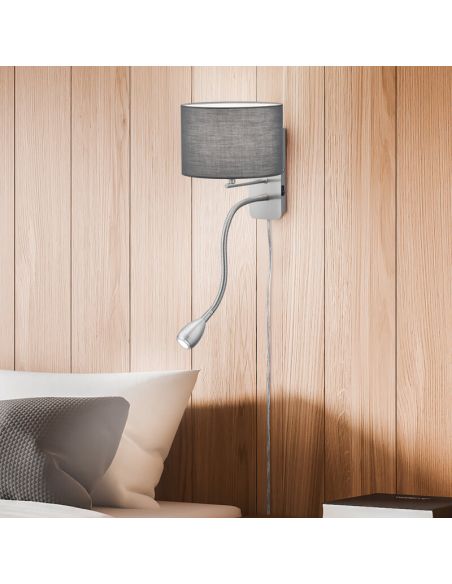 Applique HOTEL avec abat-jour en tissu 2 lumières abat-jour gris dans une chambre