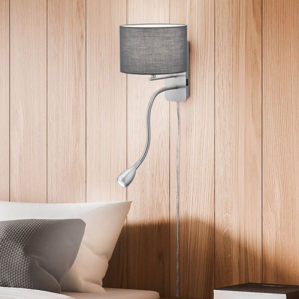 Aplique de pared HOTEL con pantalla de tela 2 luces pantalla gris en una habitación
