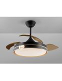 Ventilador de teto com luz LED HERÓN função reversa regulável preto fosco lâminas abertas
