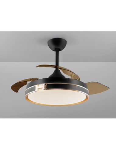 Ventilador de techo luz LED HERÓN dimmable función inversa Negro mate aspas abiertas